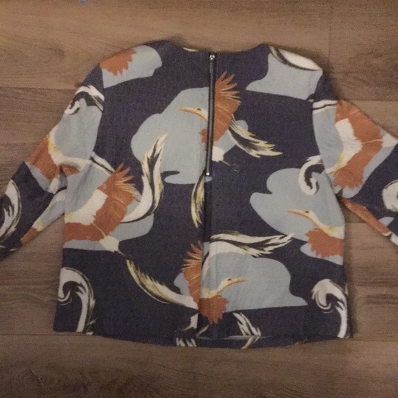 H & M LIMITED COLLECTION EUC TEXTURED CRANE PRINT SHIFT SHIRT SIZE 14 - Picture 6 of 9